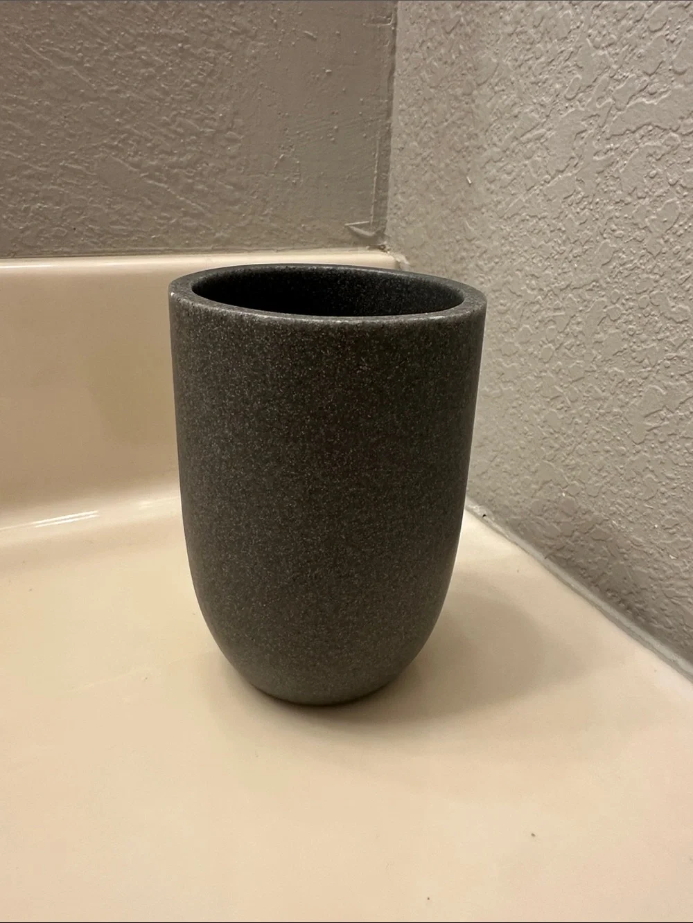 Gray Stone-Effect Bathroom Cup and Tray Set
